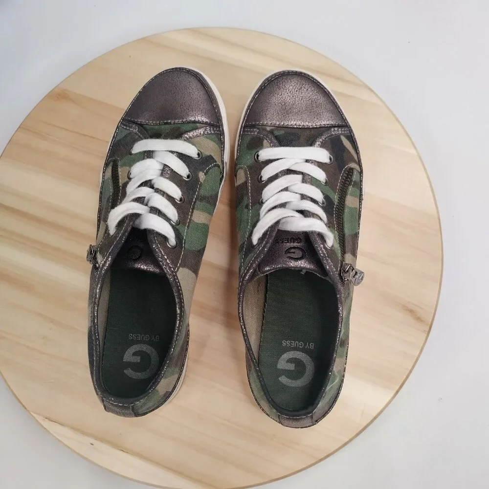 G by GUESS Camo Metallic Bronze Sneakers Decorative Zipper Women US 8.5M - Picture 5 of 10